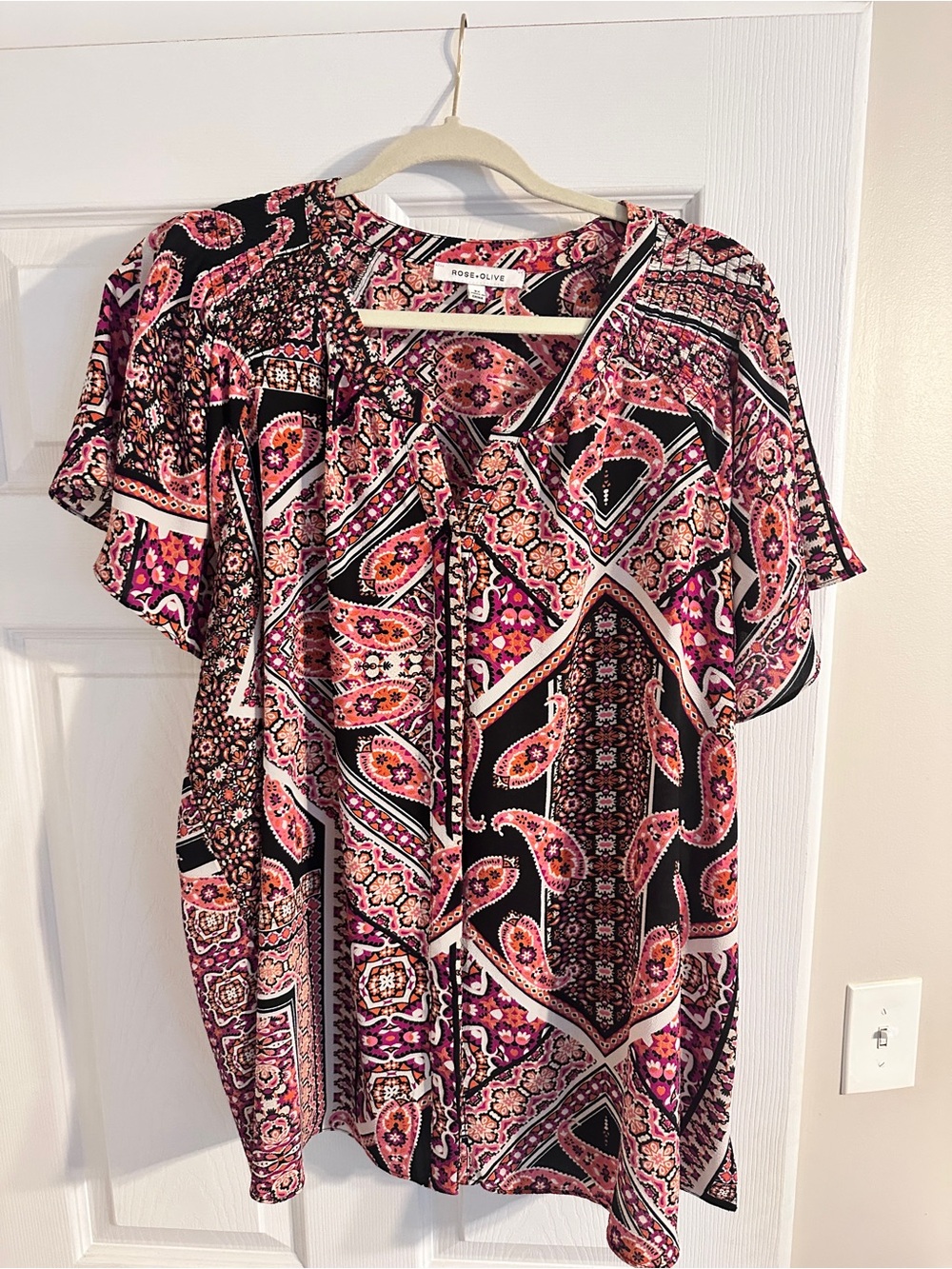 Rose & Olive Pink and Black Paisley Short-Sleeve Tunic